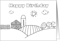 Happy Birthday Farm Coloring Card