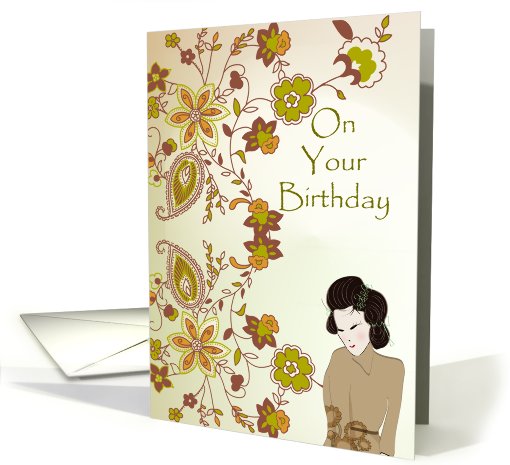 Birthday Asian Woman with Paisley Floral Design card (749895)