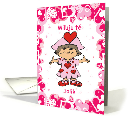 Czech Valentine with Little girl I love you this much card (752698)