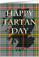 Happy Tartan Day Plaid with outline of Scotland card