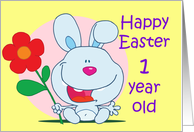 Happy Easter One Year Old Baby Bunny with flower card