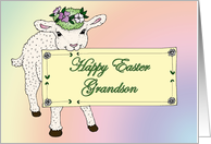 Grandson’s Happy Easter Lamb holding sign card