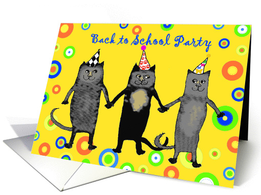 Invitation to back to school party,cats.humor PARTY HATS card