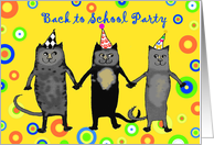 Invitation to back to school party,cats.humor PARTY HATS card