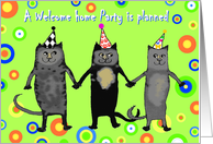 Invitation Welcome home party,cats.humor PARTY HATS card