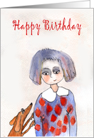 Happy Birthday girl and dog card