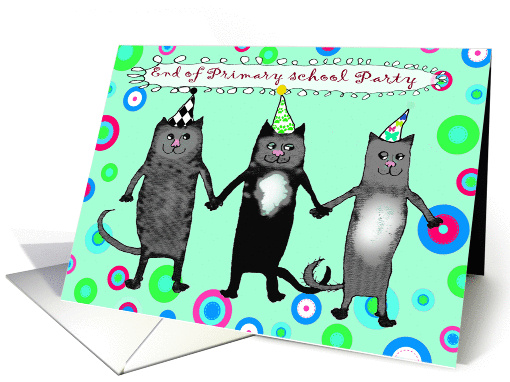 Invitation to End of Primary School party, three crazy cats card