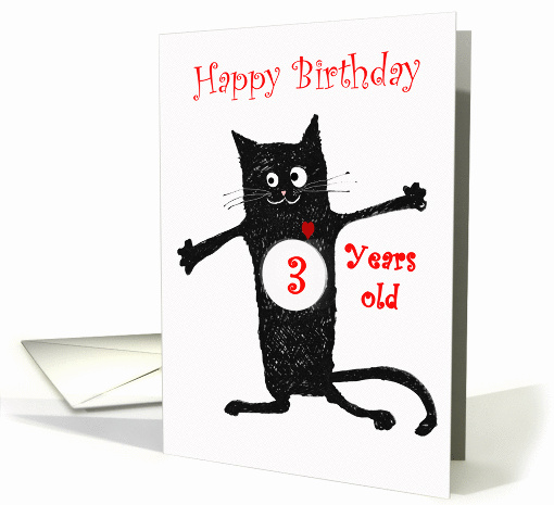 Happy Birthday, crazy cat, 3 years old, loveheart. card (1296204)
