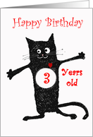 Happy Birthday, crazy cat, 3 years old, loveheart. card