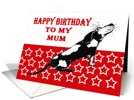Happy Birthday,to Mum,sad black and white hound, from son card