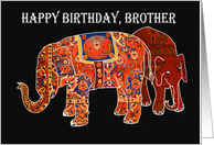 Happy Birthday Brother, two Persian patterned elephants. card