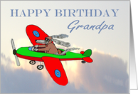 Happy Birthday Grandpa, flying dog pilot in aeroplane. from grandson. card