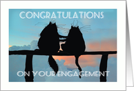 Congratulations on your engagement,two black cats silhouettes card