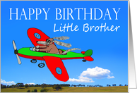 Happy Birthday , Little brother, flying dog pilot .Humor. card
