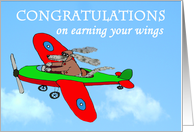 Congratulations, on earning your wings, for son,Dog in plane card