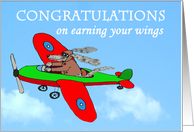 Congratulations, on earning your wings, for Dad,Dog in plane card