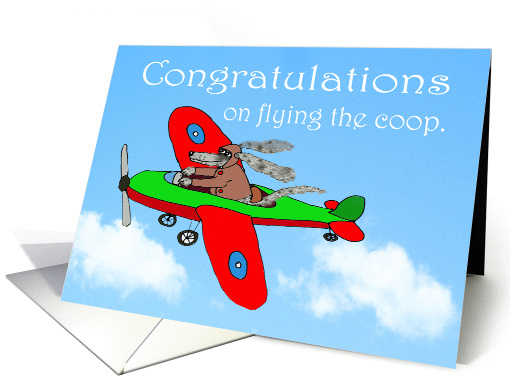 Congratulations, on flying the coop,leaving home,Dog in plane card
