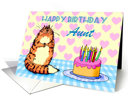 Happy Birthday,For Aunt, cat, cake and candles, card (1305946)