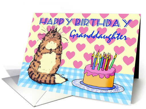 Happy Birthday,For Granddaughter, cat, cake and candles, card