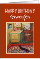 Happy Birthday, Grandpa,From grandson, hallway, dachshund,Persian rug. card