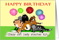 Happy Birthday, crazy cat lady starter kit, cats and balloons, humor. card