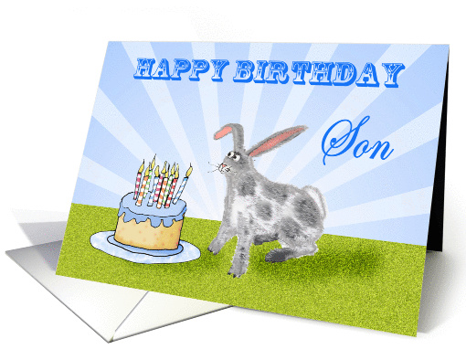 Happy Birthday ,For Son, rabbit and cake. For son. card (1307850)