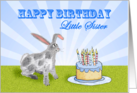 Happy Birthday ,For Little Sister, rabbit and cake. For son. card
