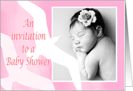 Invitation Baby shower,custom photo, two birds,pale pink, for girl card