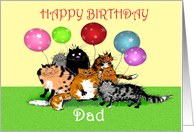 Happy Birthday , Dad, from daughter,Crazy cats and balloons. card