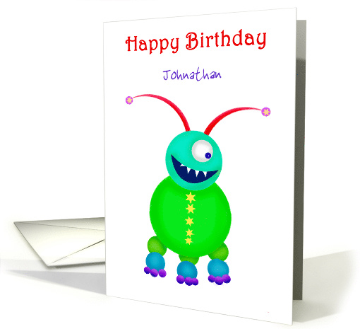 Happy Birthday , Friendly Monster, blank card.Humor, custom name. card
