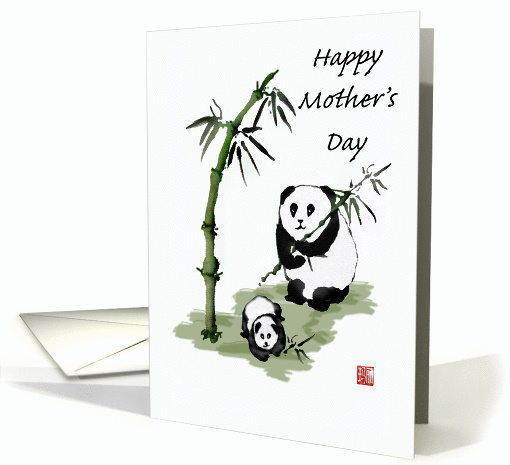 Happy Mother's Day, Panda bear with baby and bamboo. card (1403326)