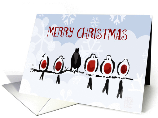 Merry Christmas, Robins on branch.snowflakes card (1406860)