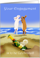 Engagement congratulations, champagne and jumping rabbits card