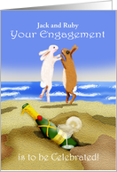 Engagement congratulations, champagne and jumping rabbits,custom. card
