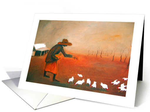 Old woman feeding the hens, oil painting card (616926)