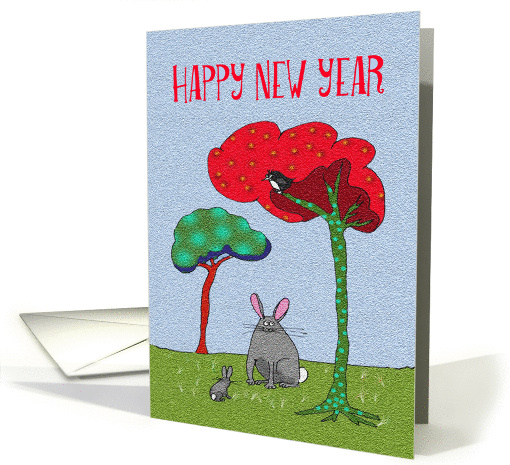 Happy New Year of the Rabbit, grey bunny with baby. card (767127)