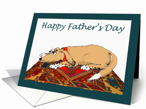 Brown dog on a Persian carpet, happy father's day from children card