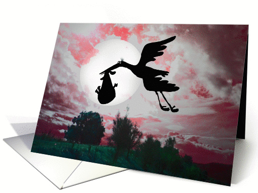 Flying stork , baby and moon,Thinking of you, wife card (816137)