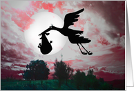 Flying stork , baby and moon,Thinking of you, wife card