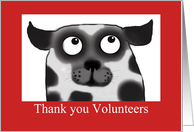 Spotty Dog,Thank you Volunteers, black and white, red border card