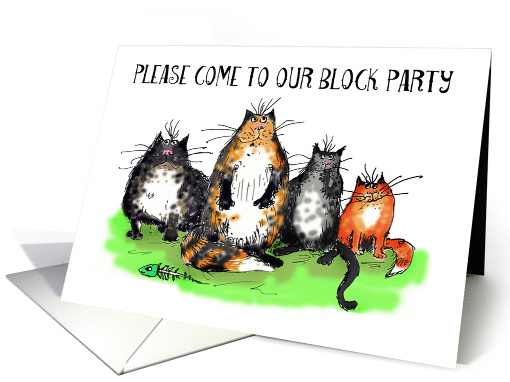 Please come to our block party, cats, humour, card (836263)