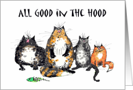 Miss you, all good in the hood, cats humor card