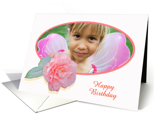 Pink striped camellia,Happy Birthday,for girl, photo frame. card