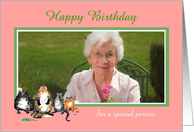 Happy Birthday, pink frame,For a special person, custom frame, cats card