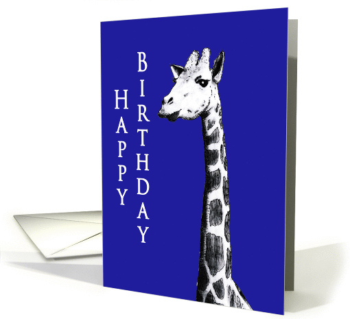 Birthday for Ex Partner, Black and white drawing of giraffe card