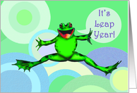It’s Leap Year! Green frog and bubbles. card