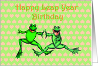 Happy Leap Year birthday, for twins, two green frogs. card