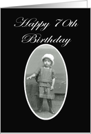 Happy 70th birthday , little child in hat, vintage card