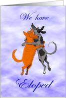 We have eloped, two dogs jumping, humor. card