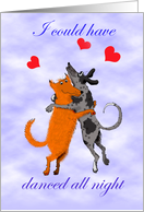 Dancing,for boyfriend, two dogs , humor. card